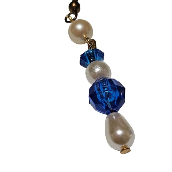 Elegant Handcrafted Blue Crystal Faux Pearl Dangle Earrings Fashion Jewelry - Picture 3 of 4